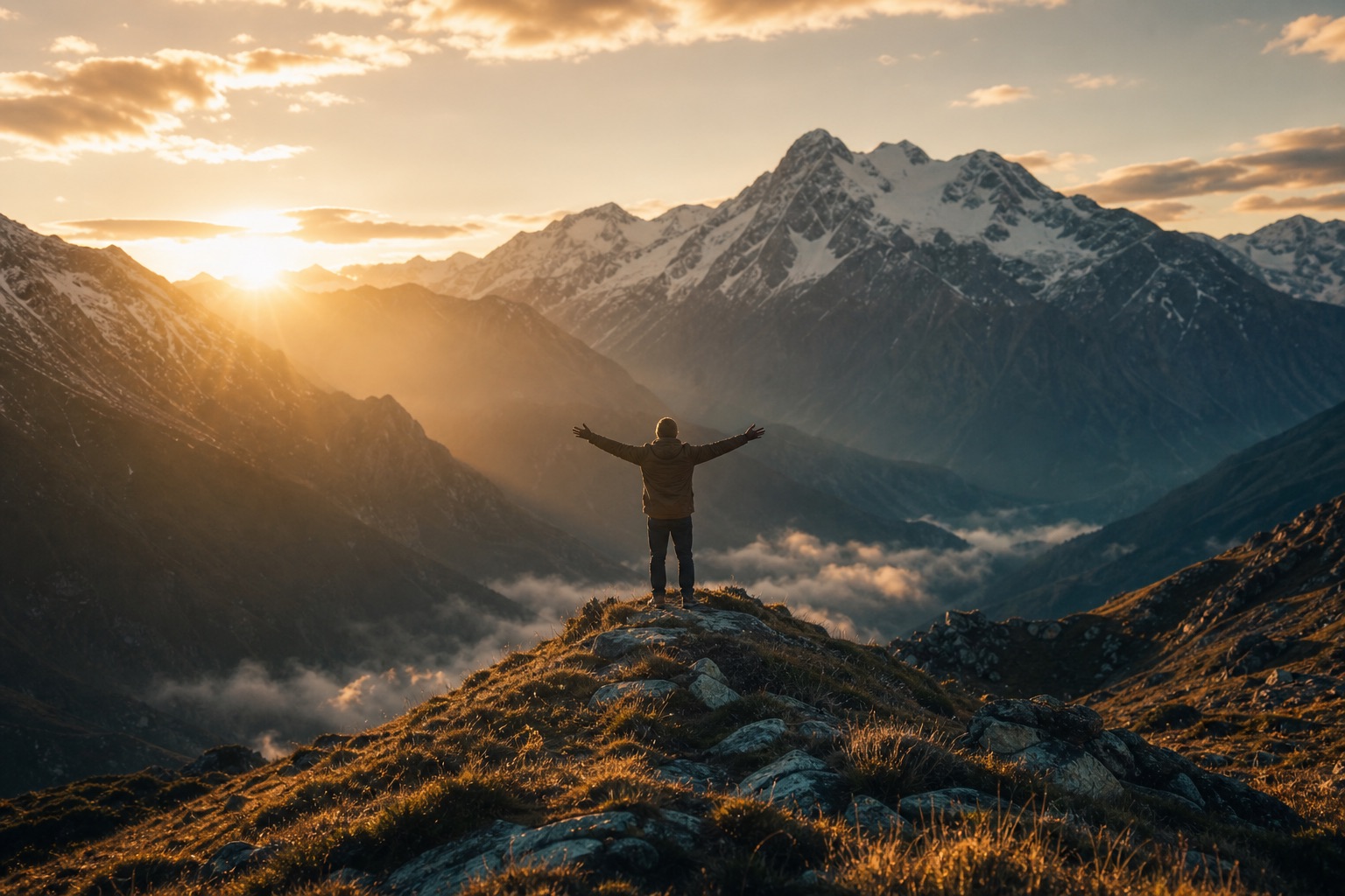 Alpine ridge at golden hour, Austria.